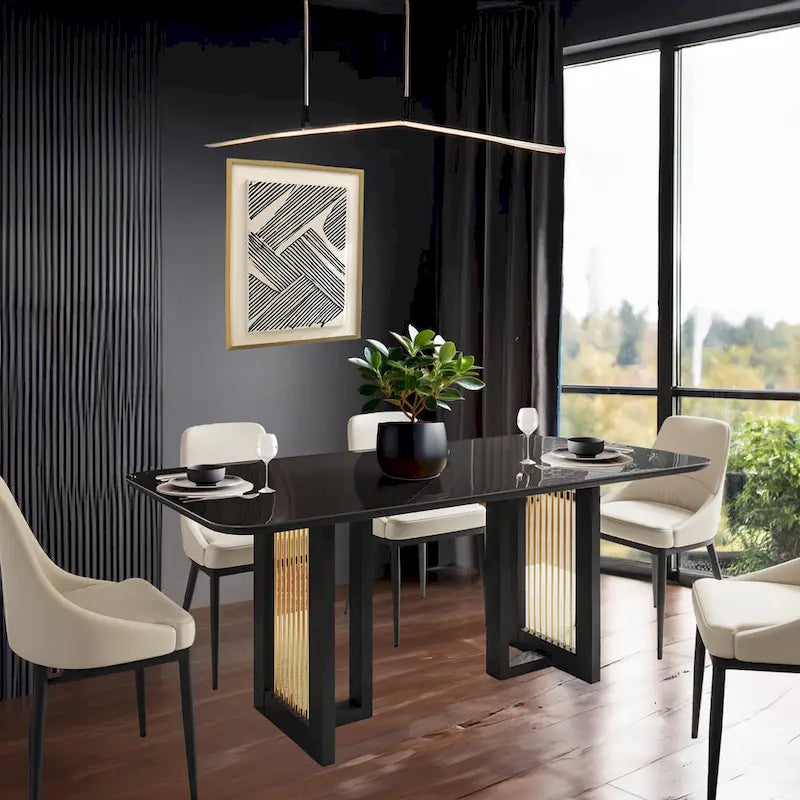 Glass top Luxury Black & Gold Dining Table for 6