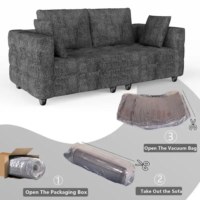 Grey Velvet 3-Seater Loveseat Sofa