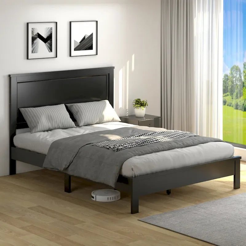 Gymax Twin/Full/Queen Size Bed Frame Platform Slat High Headboard