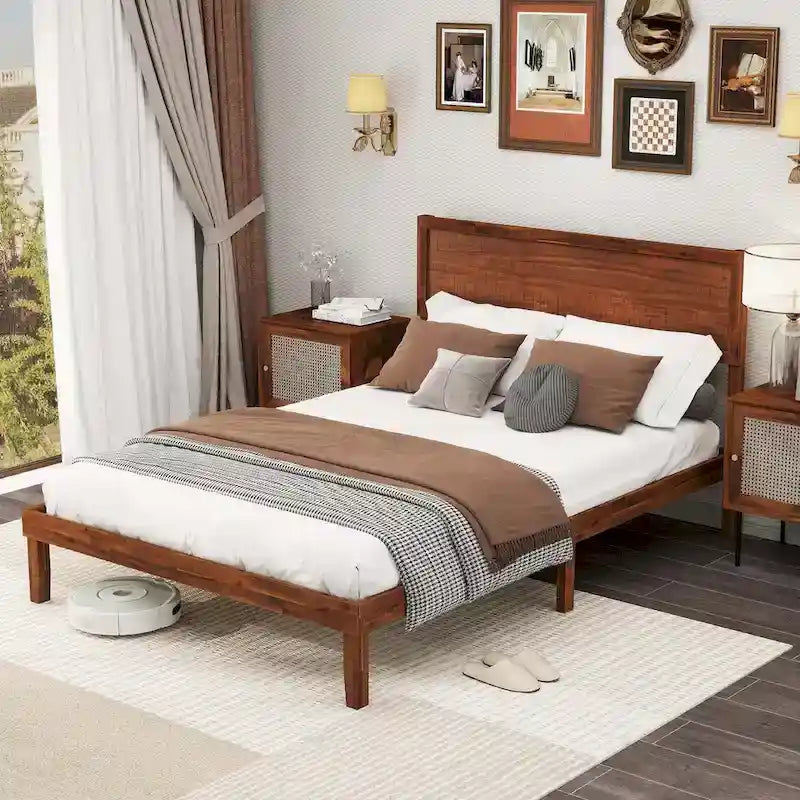 Gymax Twin/Full/Queen Bed Frame w/ Rustic Headboard Under-bed Storage