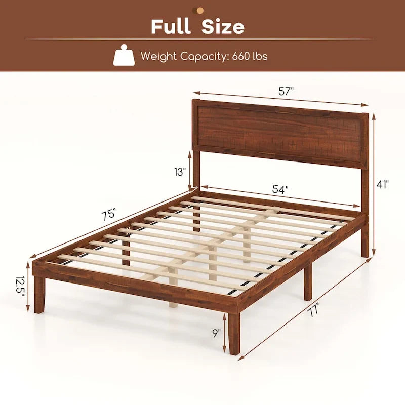 Gymax Twin/Full/Queen Bed Frame w/ Rustic Headboard Under-bed Storage