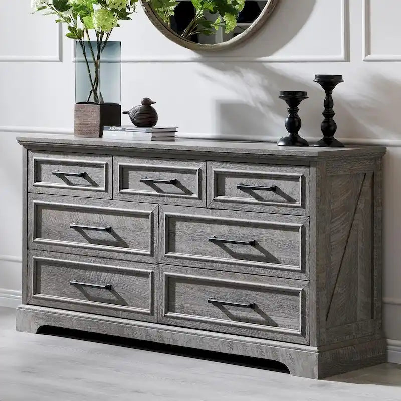 Farmhouse 7 Drawer Dresser for Bedroom, Chest of Drawers, TV Stand