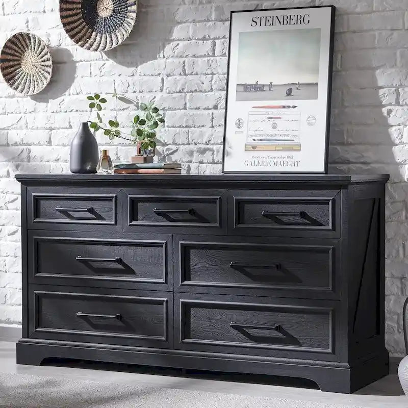 Farmhouse 7 Drawer Dresser for Bedroom, Chest of Drawers, TV Stand