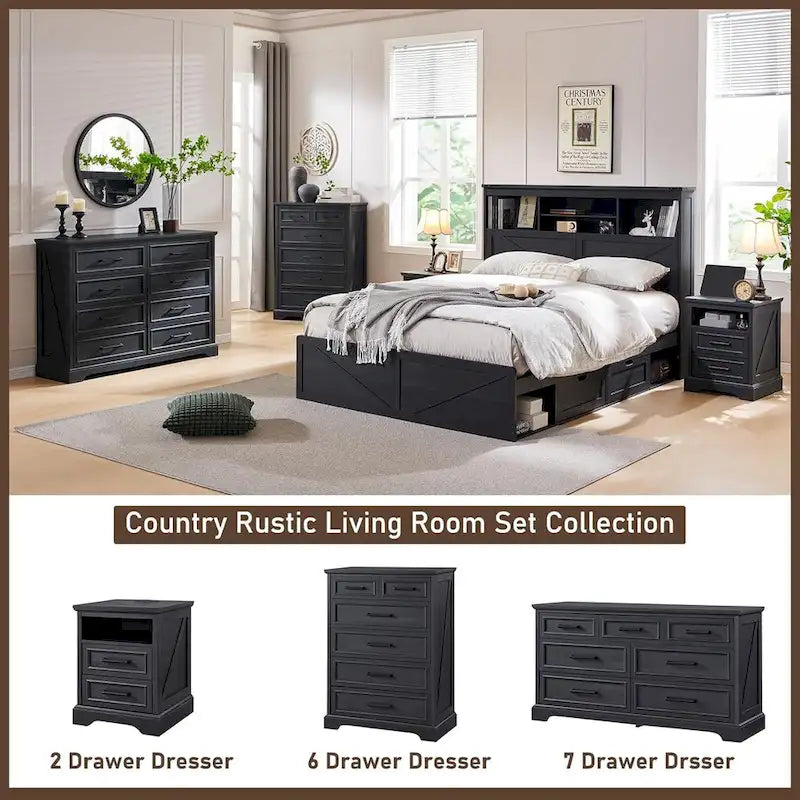 Farmhouse 7 Drawer Dresser for Bedroom, Chest of Drawers, TV Stand