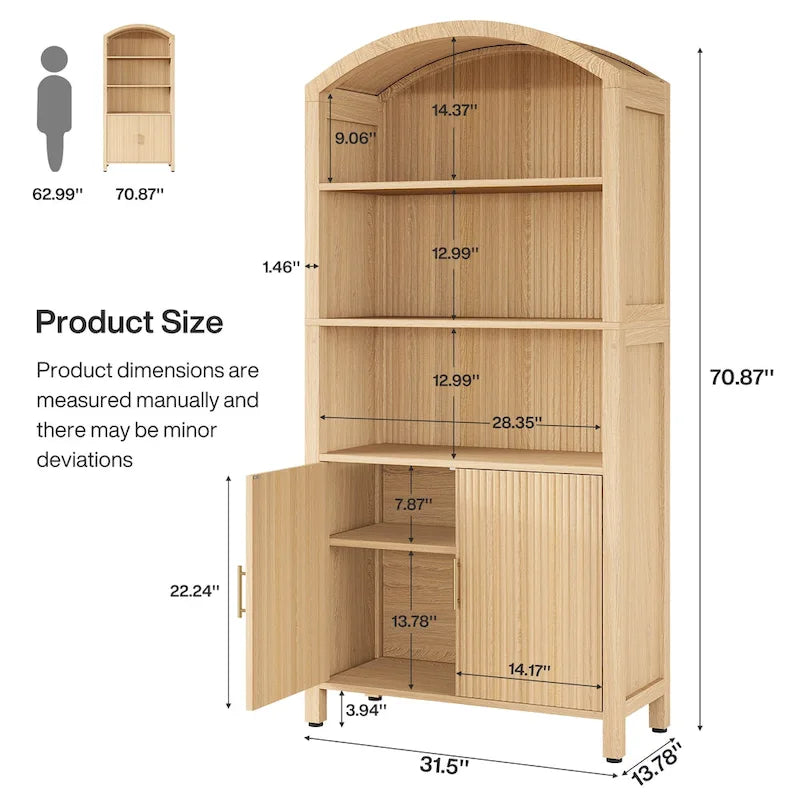 71 Tall Arched Kitchen Pantry Cabinet with Doors - Natural Wood