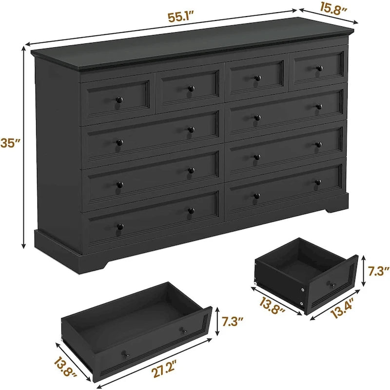 10 Drawers Dresser 55 Large Drawers Wood Dressers & Chest of Drawers