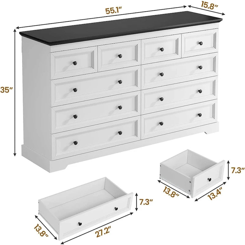 10 Drawers Dresser 55 Large Drawers Wood Dressers & Chest of Drawers