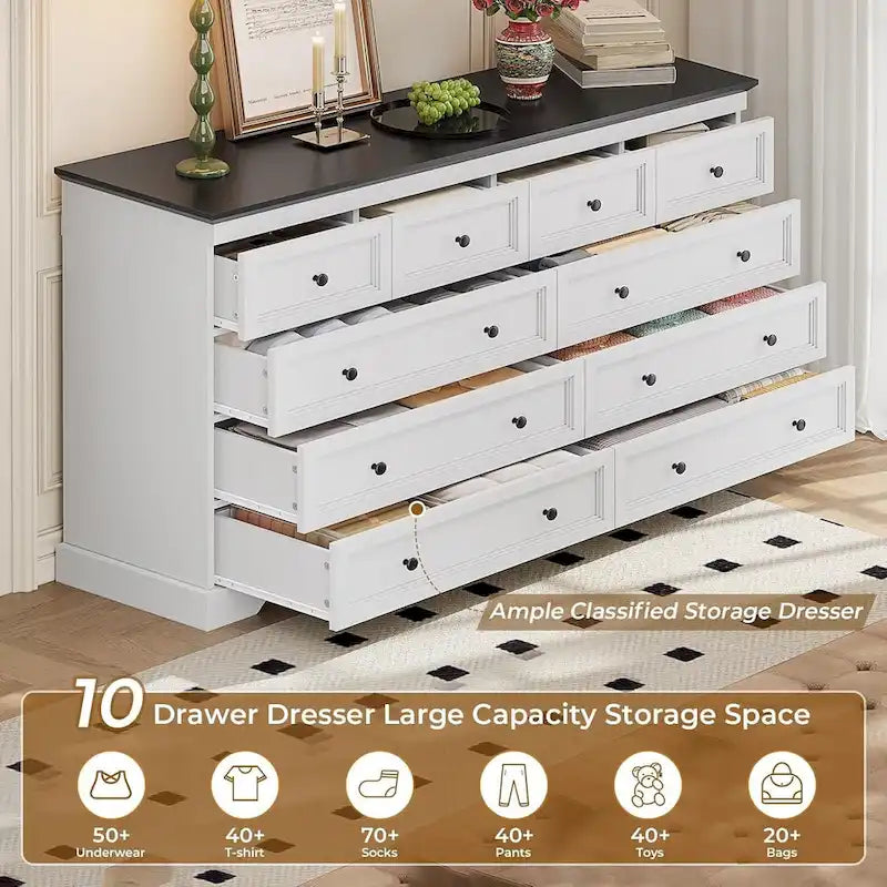 10 Drawers Dresser 55 Large Drawers Wood Dressers & Chest of Drawers
