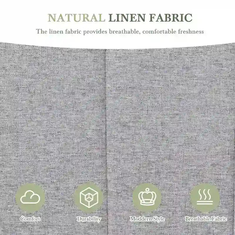 Grey Linen Queen Platform Bed with Wingback Headboard and Storage