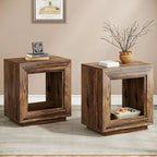 Wood End Table with Storage, Walnut Nightstands for Living Room, Bedroom
