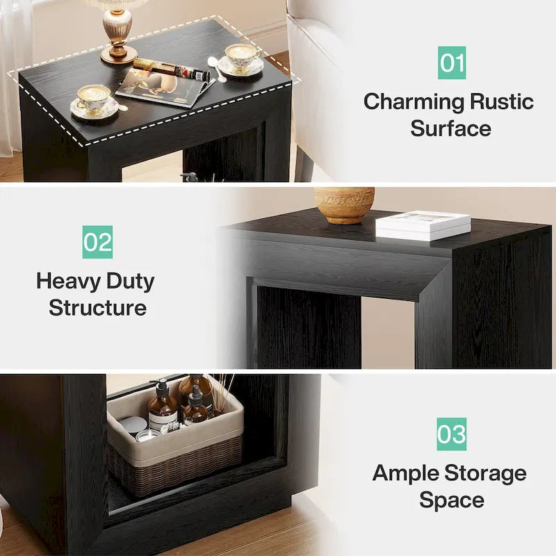 Wood End Table with Storage, Walnut Nightstands for Living Room, Bedroom