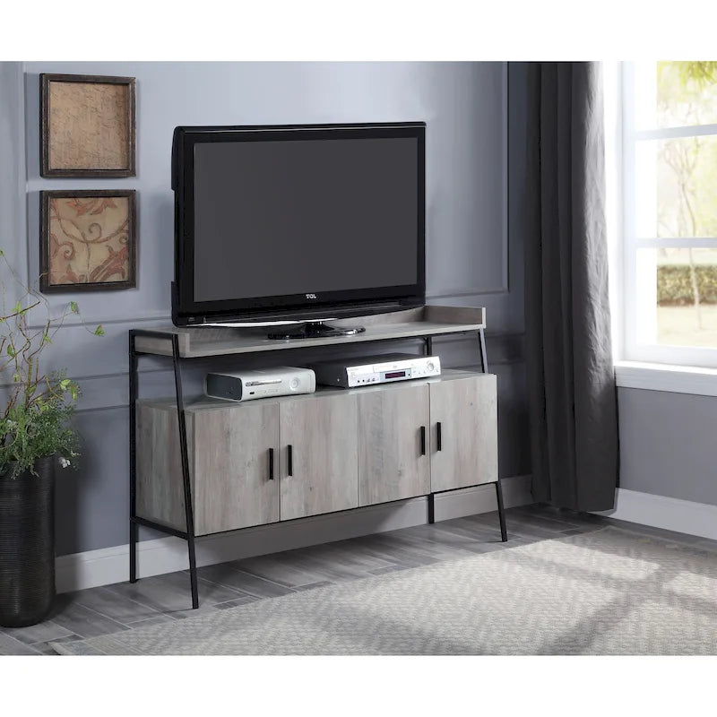 52" Gray Oak Industrial TV Stand with Metal Legs