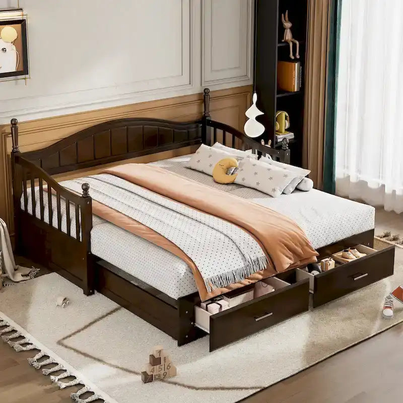 Twin Daybed with Trundle and 2 Drawers - White/Grey/Walnut