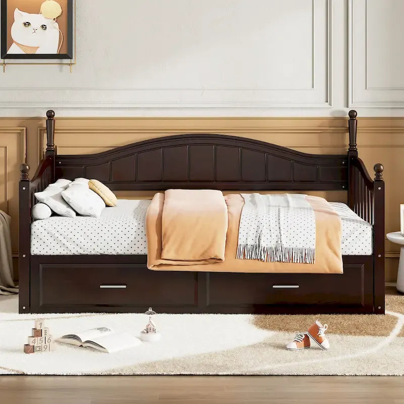 Twin Daybed with Trundle and 2 Drawers - White/Grey/Walnut