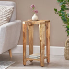 Natural Mango Wood Side Table - 13" Round Boho Accent Table