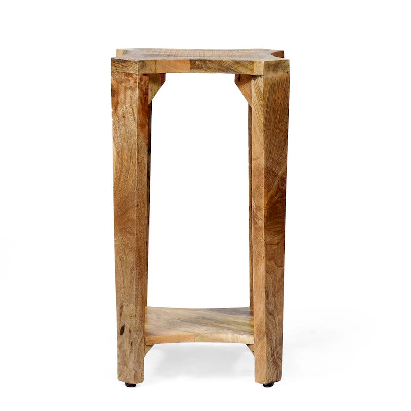 Natural Mango Wood Side Table - 13" Round Boho Accent Table