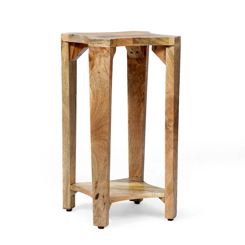 Natural Mango Wood Side Table - 13" Round Boho Accent Table