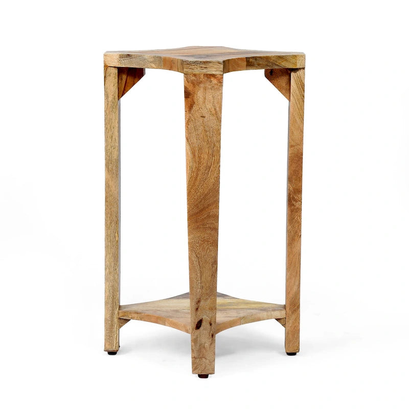 Natural Mango Wood Side Table - 13" Round Boho Accent Table