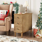 Brown Wood Side Table with 3 Drawers for Bedroom and Living Room