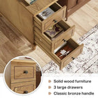Brown Wood Side Table with 3 Drawers for Bedroom and Living Room