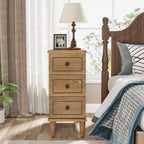 Brown Wood Side Table with 3 Drawers for Bedroom and Living Room