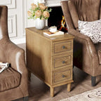 Brown Wood Side Table with 3 Drawers for Bedroom and Living Room