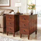 Brown Wood Side Table with 3 Drawers for Bedroom and Living Room