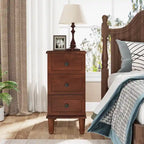 Brown Wood Side Table with 3 Drawers for Bedroom and Living Room