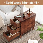 Brown Wood Side Table with 3 Drawers for Bedroom and Living Room