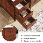 Brown Wood Side Table with 3 Drawers for Bedroom and Living Room