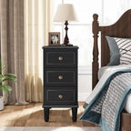 Brown Wood Side Table with 3 Drawers for Bedroom and Living Room