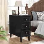 Brown Wood Side Table with 3 Drawers for Bedroom and Living Room