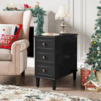 Brown Wood Side Table with 3 Drawers for Bedroom and Living Room