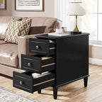 Brown Wood Side Table with 3 Drawers for Bedroom and Living Room
