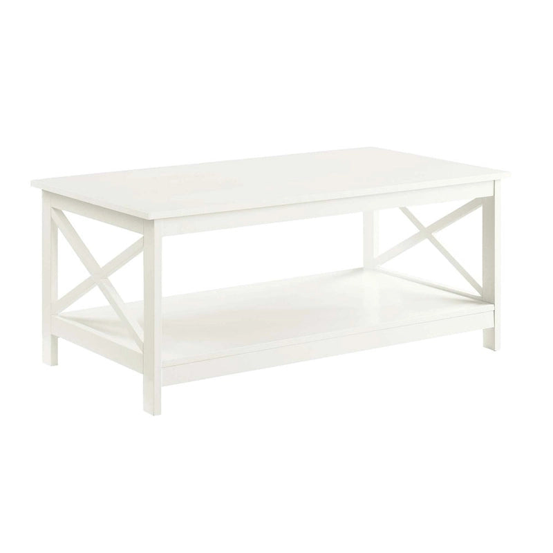 White Coffee Table with Shelf - X-Frame Design for Living Room