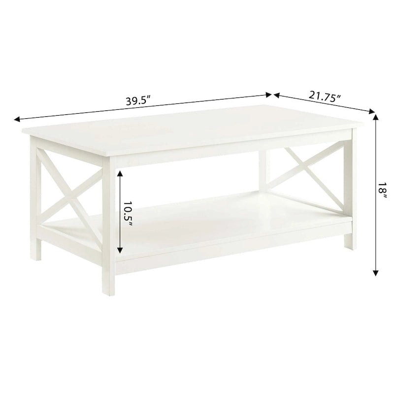 White Coffee Table with Shelf - X-Frame Design for Living Room