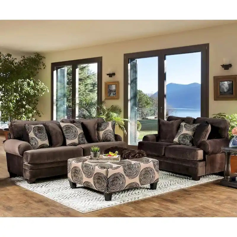 Brown/Grey Microfiber 2-Piece Living Room Set - Seats 5