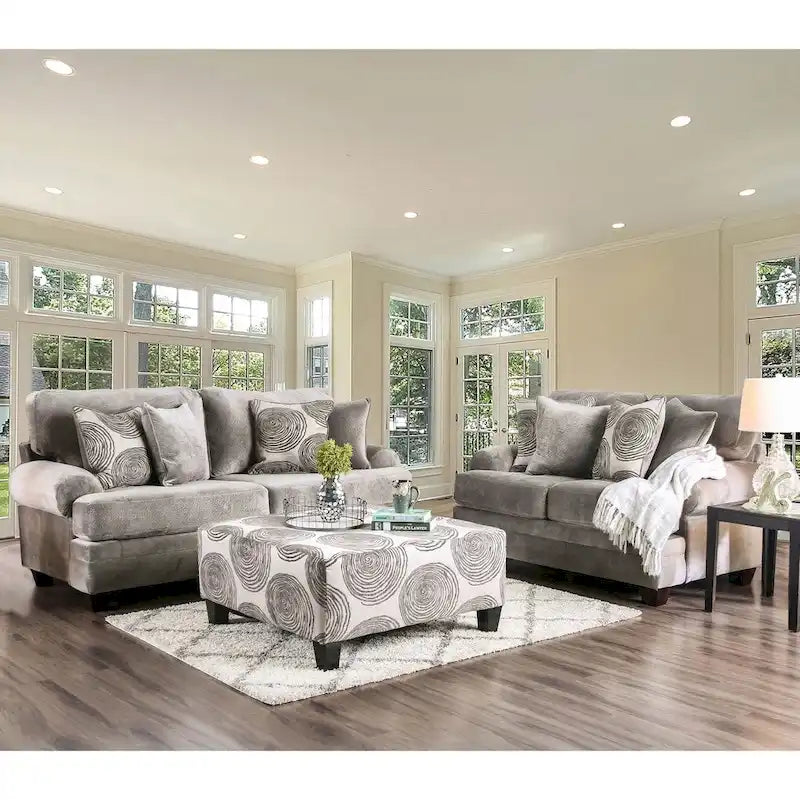 Brown/Grey Microfiber 2-Piece Living Room Set - Seats 5