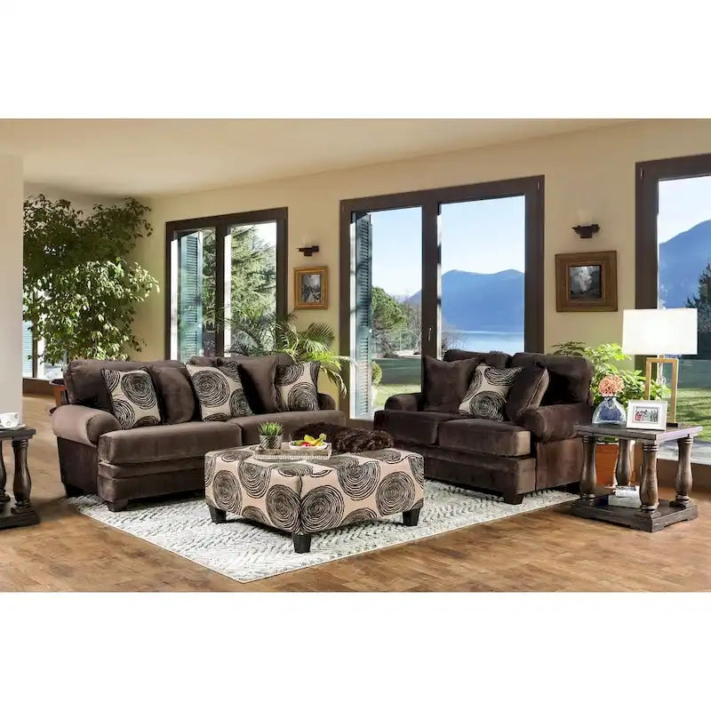 Brown/Grey Microfiber 2-Piece Living Room Set - Seats 5