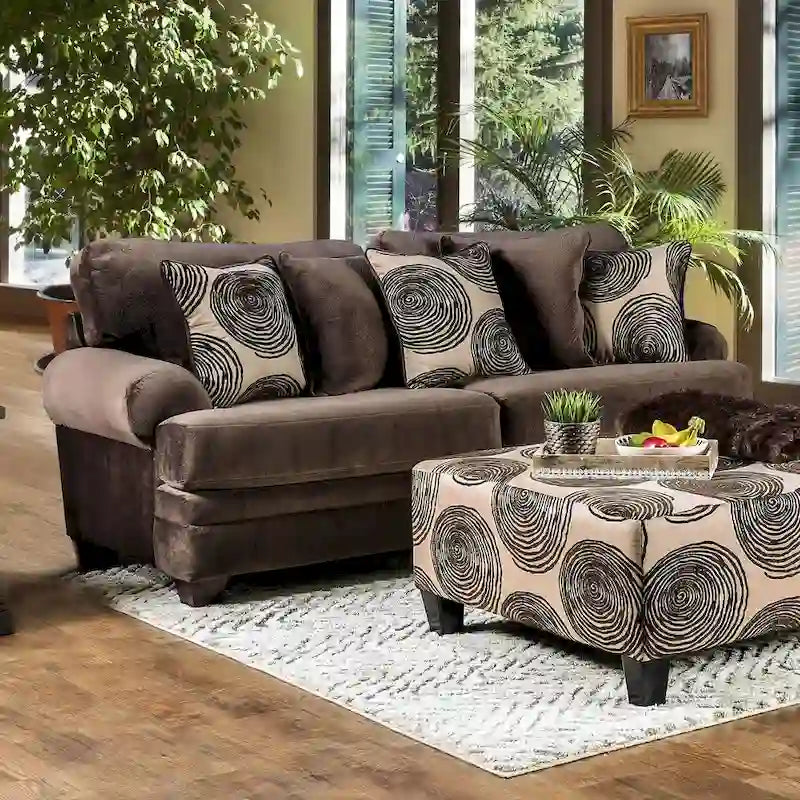 Brown/Grey Microfiber 2-Piece Living Room Set - Seats 5
