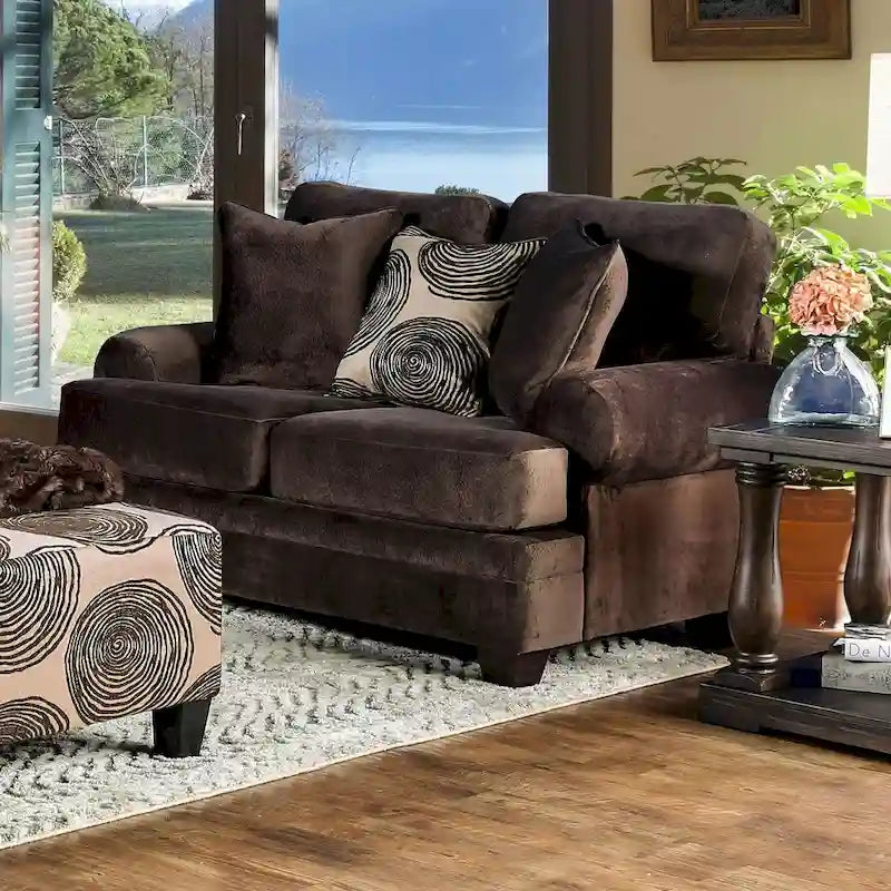 Brown/Grey Microfiber 2-Piece Living Room Set - Seats 5