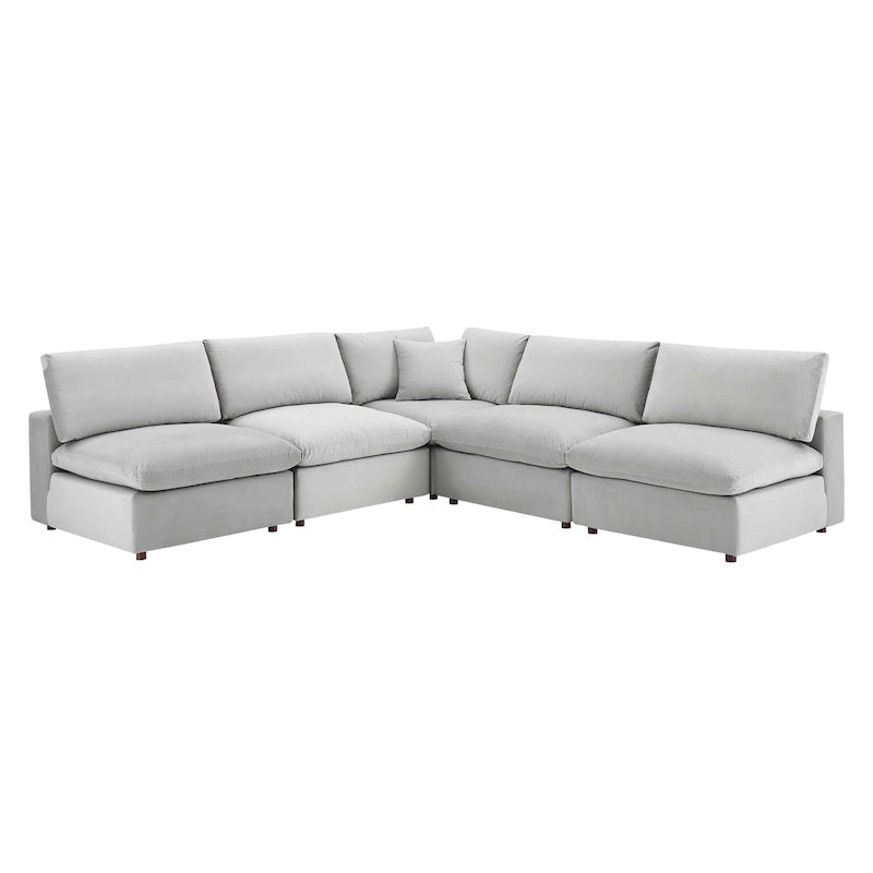 Commix Down Filled Overstuffed Velvet 5-Piece Sectional Sofa