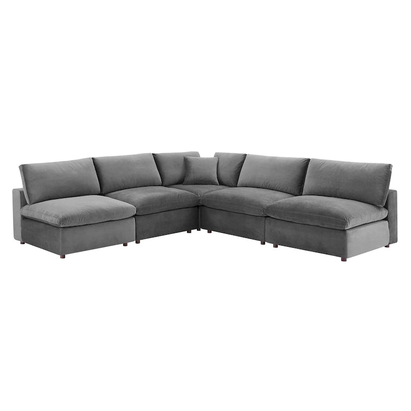 Commix Down Filled Overstuffed Velvet 5-Piece Sectional Sofa