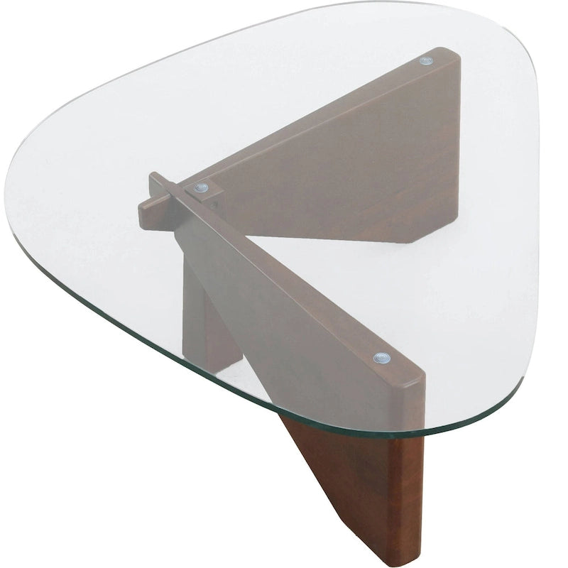 Triangular Glass Coffee Table with Walnut Wood Base - 51 Inch