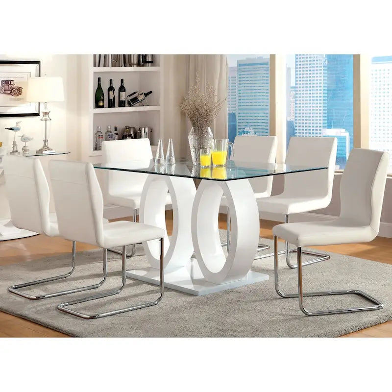 Glass Top Dining Set - 7 Piece with Chrome Base - Seats 4-6