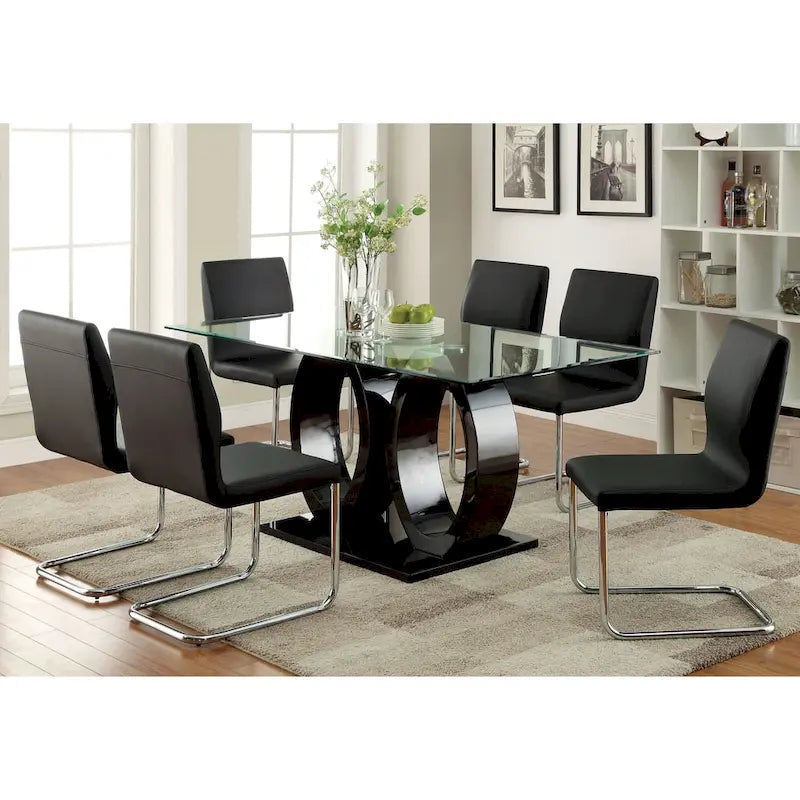 Glass Top Dining Set - 7 Piece with Chrome Base - Seats 4-6