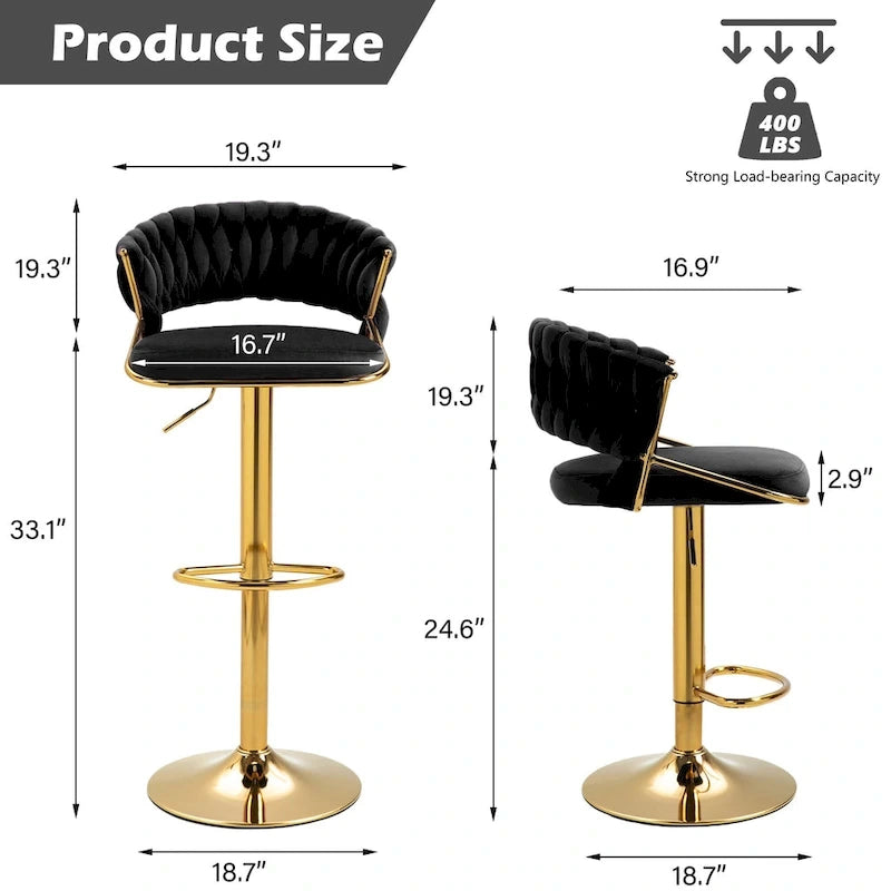 Set of 4 Bar Stool Adjustable Height with Swivel Seat