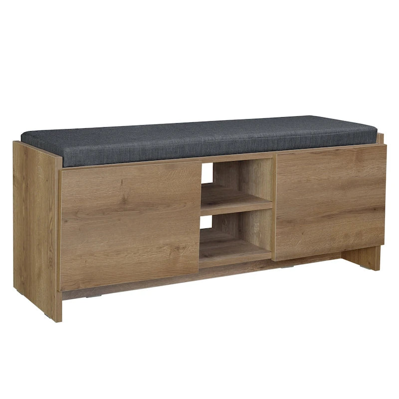 Rustic Walnut 2-Person Storage Bench with 6 Compartments
