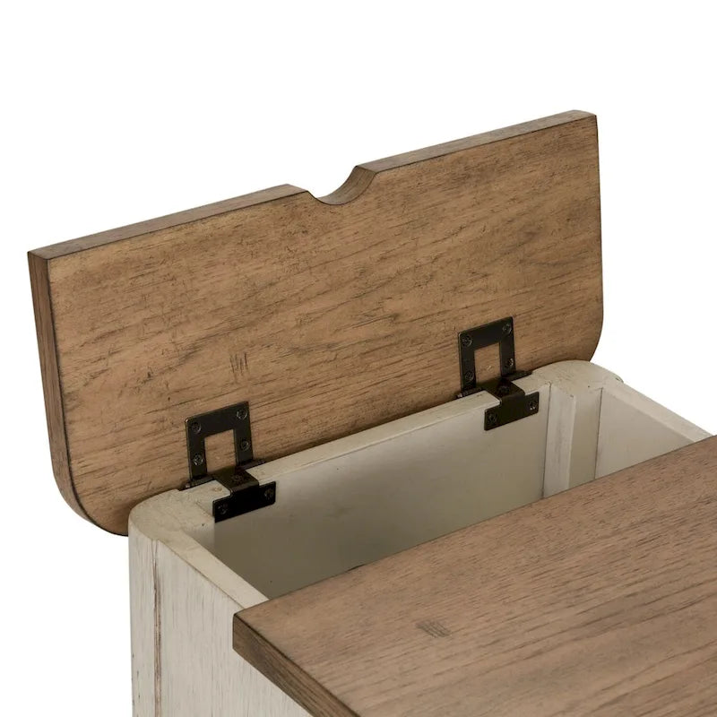 Antique White Side Table with Charging Station