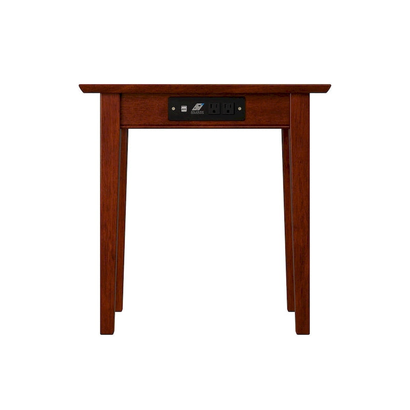 Walnut Wood Chair Side Table with USB Charging Ports